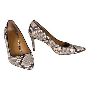 TORY BURCH Real Snakeskin‎ Leather Heels Black White SZ 9M Exotic Dress